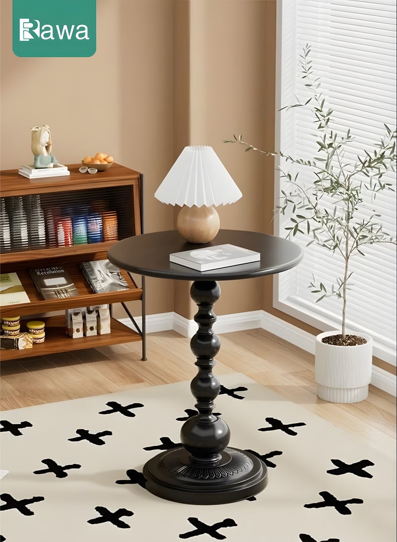 روعة طاولة جانبية معدنية مستديرة، طاولة قهوة كلاسيكية للأريكة، طاولة جانبية صغيرة لغرفة المعيشة، طاولة خدمة كلاسيكية، طاولة بقاعدة بارزة لغرفة المعيشة والمكتب (سوداء) - Image 4